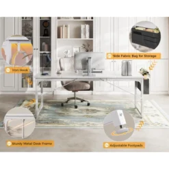 Itopfox Modern Computer Desk With Storage & Headphone Hook, Large Office Gaming Work Table, Splice Board Design, White Finish 12 Itopfox Modern Computer Desk With Storage & Headphone Hook, Large Office Gaming Work Table, Splice Board Design, White Finish -Kid's Home GUEST cd535076 2e63 4168 9293 df888c29e85f