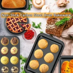 Itopfox Kitchen 5-Piece Nonstick Bakeware Set With Round & Square Cake Pans, Muffin Pan, Loaf Pan, Roast Pan For Baking