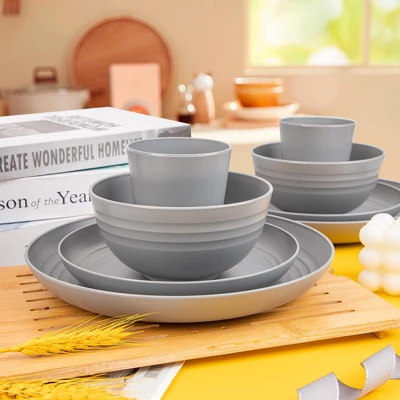 Itopfox 48-Piece Grey Wheat Straw Dinnerware Set Unbreakable Plates, Bowls, And Cups For 12, Dishwasher Safe, Perfect For Camping, BBQs & Gatherings 8 Itopfox 48-Piece Grey Wheat Straw Dinnerware Set Unbreakable Plates, Bowls, And Cups For 12, Dishwasher Safe, Perfect For Camping, BBQs & Gatherings - Image 8