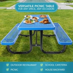 Itopfox 6 Ft. Outdoor Steel Picnic Table With Umbrella Hole, Heavy-Duty Weatherproof Dining Table For Patio, Backyard, Rust-Resistant Blue Finish 10 Itopfox 6 Ft. Outdoor Steel Picnic Table With Umbrella Hole, Heavy-Duty Weatherproof Dining Table For Patio, Backyard, Rust-Resistant Blue Finish -Kid's Home GUEST d09a90f1 322e 4f8c 9a31 0e2ad8e93461