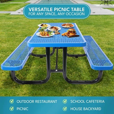 Itopfox 6 Ft. Outdoor Steel Picnic Table With Umbrella Hole, Heavy-Duty Weatherproof Dining Table For Patio, Backyard, Rust-Resistant Blue Finish 4 Itopfox 6 Ft. Outdoor Steel Picnic Table With Umbrella Hole, Heavy-Duty Weatherproof Dining Table For Patio, Backyard, Rust-Resistant Blue Finish - Image 4