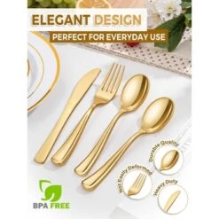 Itopfox 180-Piece Gold Plastic Cutlery Set - Disposable Flatware For Parties, Weddings, Thanksgiving - Includes Forks, Knives, Spoons -Kid's Home GUEST d1171b9c 888f 4c2a 96c8 f3378b0e0c09