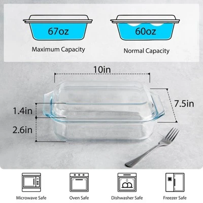 Itopfox 2 QT Rectangular Glass Casserole Dish With Lid, Oven Safe Tempered Glass Bakeware For Cooking, Baking, And Serving 1 Itopfox 2 QT Rectangular Glass Casserole Dish With Lid, Oven Safe Tempered Glass Bakeware For Cooking, Baking, And Serving