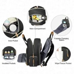 Itopfox Large Diaper Bag Backpack With Detachable Changing Pad, Multiple Pockets For Baby Essentials, Stroller Compatible