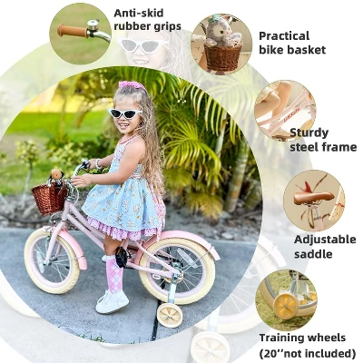 Itopfox Girls Bike With Basket, Kids Bicycle For 3-13 Years, Includes Coaster & Caliper Brakes, Training Wheels & Kickstand, Soft Grips & Bell 2 Itopfox Girls Bike With Basket, Kids Bicycle For 3-13 Years, Includes Coaster & Caliper Brakes, Training Wheels & Kickstand, Soft Grips & Bell - Image 2