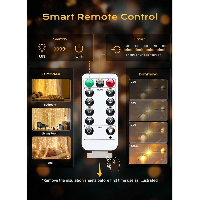 Itopfox 300 LED Fairy Curtain Lights With Remote, 8 Lighting Modes, USB Plug In, Warm White String Lights For Christmas Bedroom, Weddings, Dorm Decor 5 Itopfox 300 LED Fairy Curtain Lights With Remote, 8 Lighting Modes, USB Plug In, Warm White String Lights For Christmas Bedroom, Weddings, Dorm Decor - Image 5