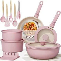 Itopfox 21-Piece Nonstick Pots And Pans Set With Removable Handles, Ceramic Cookware For RV Kitchen, Induction Compatible, Stackable Design, Pink 17 Itopfox 21-Piece Nonstick Pots And Pans Set With Removable Handles, Ceramic Cookware For RV Kitchen, Induction Compatible, Stackable Design, Pink -Kid's Home GUEST d38b70ea 0b4b 469a a10b cac7604f16a2