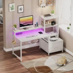 Itopfox Computer Desk With Drawers & Monitor Stand, Home Office Desk With Storage Shelves, Gaming Desk With Power Outlets & LED Lights For Study -Kid's Home GUEST d3dc380b d97c 4074 aa31 e42a661b17b3