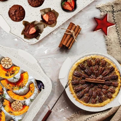 Itopfox 10-Piece Nonstick Bakeware Set With Silicone Handles, Includes Cookie Sheets, Cake Pan, Loaf Pan, Pizza Pan, Muffin Pan, White 6 Itopfox 10-Piece Nonstick Bakeware Set With Silicone Handles, Includes Cookie Sheets, Cake Pan, Loaf Pan, Pizza Pan, Muffin Pan, White - Image 6