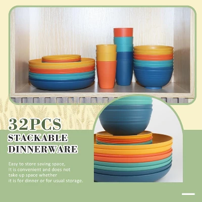 Itopfox Wheat Straw Dinnerware Set Of 32, Unbreakable Plates And Bowls For 8, Dishwasher Safe For Kitchen And Camping, Vibrant Series 4 Itopfox Wheat Straw Dinnerware Set Of 32, Unbreakable Plates And Bowls For 8, Dishwasher Safe For Kitchen And Camping, Vibrant Series - Image 4