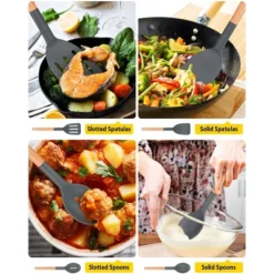 Itopfox Pack Of 4 Silicone Cooking Utensils Set With Wooden Handle, Non Stick Spatulas And Heat Resistant Slotted Spoons For Frying, Serving, Turning -Kid's Home GUEST d4fe0359 2091 429c 8576 bf5fa88b2426