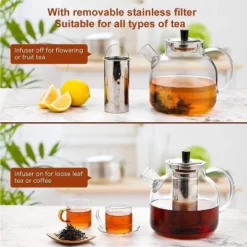 Itopfox Glass Teapot With Removable Infuser, Stovetop Safe Large Tea Pot For Blooming & Loose Leaf, Hand Crafted Kettle With Stainless Steel Strainer -Kid's Home GUEST d528fe92 10e4 49c6 9c1a a32459ac7156