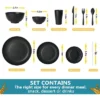 Itopfox 80-Piece Kitchen Plastic Wheat Straw Dinnerware Set, Includes Plates, Cups & Flatware, Dishwasher Safe, Unbreakable For Outdoor Use, Black