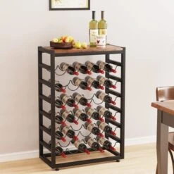 Itopfox 6-Tier Free Standing Wine Rack With Wooden Table Top, Sturdy Metal Bottle Holder For Kitchen Bar Pantry, Holds 30 Bottles -Kid's Home GUEST d64d94b3 509c 4e05 bb8b 40e60a353aea