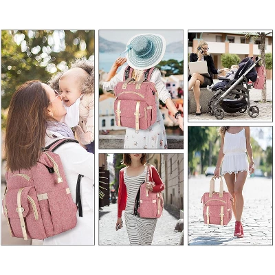 Itopfox Pink Diaper Backpack For Women With Insulated Pockets, USB Charging Port, RFID Anti-Theft Pocket, Stroller Straps, And Waterproof Fabric 1 Itopfox Pink Diaper Backpack For Women With Insulated Pockets, USB Charging Port, RFID Anti-Theft Pocket, Stroller Straps, And Waterproof Fabric