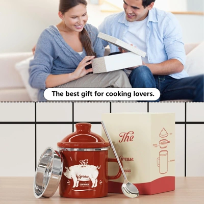 Itopfox Mini Bacon Grease Container With Strainer - Enamel Grease Saver, Farmhouse Bacon Grease Keeper For Kitchen Fat Storage, Dishwasher Safe 6 Itopfox Mini Bacon Grease Container With Strainer - Enamel Grease Saver, Farmhouse Bacon Grease Keeper For Kitchen Fat Storage, Dishwasher Safe - Image 6