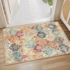 Itopfox Moroccan Trellis Washable Rug, Kitchen Rugs For Entryway Bathroom Non-Slip Indoor Door Mat Ultra-Thin Small Oriental Throw Carpet For Bedroom -Kid's Home GUEST d8ed35b7 789e 4996 a227 160e2e47a46e