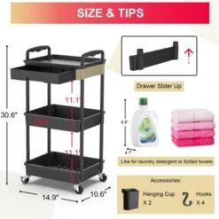 Itopfox 3-Tier Rolling Cart With Removable Drawer, Sturdy Utility Organizer With Lockable Wheels For Bathroom, Kitchen, Craft, Makeup Baby Essentials -Kid's Home GUEST d91206f9 4f01 4c3b 8e55 9d744684e5ae