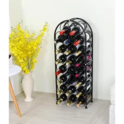 Itopfox 23 Bottle Arched Freestanding Floor Metal Wine Rack Holder Stand For Kitchen Bar Cellar Dining Room Black -Kid's Home GUEST d9698cea 2a7b 48bd b0a3 f32b44f215a8
