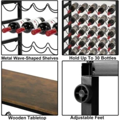 Itopfox 6-Tier Free Standing Wine Rack With Wooden Table Top, Sturdy Metal Bottle Holder For Kitchen Bar Pantry, Holds 30 Bottles -Kid's Home GUEST da5e8e47 3568 4f45 a608 c1b8bbbc6ac9
