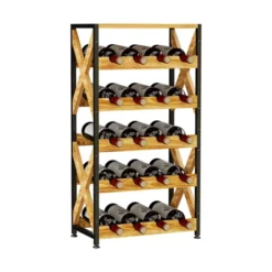 Itopfox 20 Bottle Wine Rack Freestanding Floor With Wood Top Wobble-Free 5 Tier Wine Display Storage Stand Shelf Stackable Modular Wine Bottle Holder -Kid's Home GUEST dbebf09e af46 4fce 84c6 39b5271e5e6e