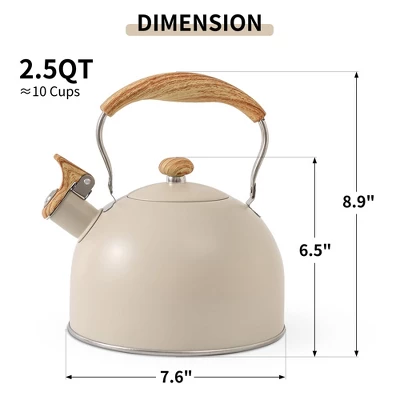Itopfox Stovetop Tea Kettle With Whistling Feature, 2.5 Quart Capacity, Food-Grade Stainless Steel Construction, Wooden Handle, Creamy White Finish 6 Itopfox Stovetop Tea Kettle With Whistling Feature, 2.5 Quart Capacity, Food-Grade Stainless Steel Construction, Wooden Handle, Creamy White Finish - Image 6