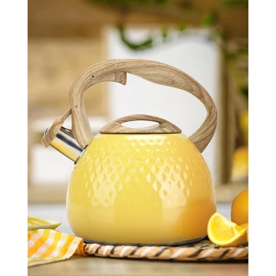 Itopfox Stovetop Teapot With Loud Whistle, Food Grade Stainless Steel And Smooth Wood Handle, Elegant Yellow Design For Tea, Coffee, Hiking, Picnic 6 Itopfox Stovetop Teapot With Loud Whistle, Food Grade Stainless Steel And Smooth Wood Handle, Elegant Yellow Design For Tea, Coffee, Hiking, Picnic - Image 6