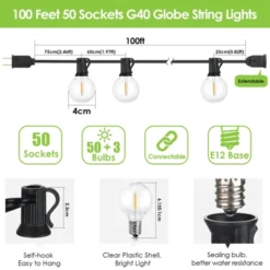 Itopfox 100Ft LED Outdoor String Lights, Dimmable Patio Lights, Waterproof Shatterproof G40 Globe Bulb String For Backyard Bistro 12 Itopfox 100Ft LED Outdoor String Lights, Dimmable Patio Lights, Waterproof Shatterproof G40 Globe Bulb String For Backyard Bistro -Kid's Home GUEST dd4342a5 7e47 4f8f ab24 96d69b450e9d