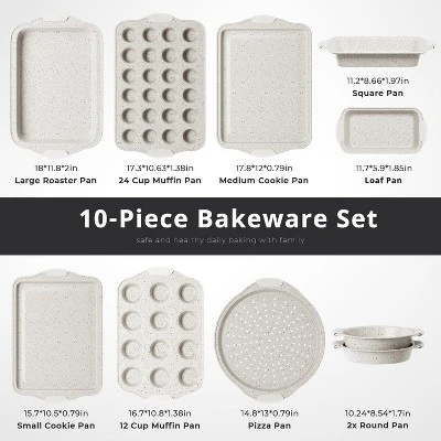 Itopfox 10-Piece Nonstick Bakeware Set With Silicone Handles, Includes Cookie Sheets, Cake Pan, Loaf Pan, Pizza Pan, Muffin Pan, White 2 Itopfox 10-Piece Nonstick Bakeware Set With Silicone Handles, Includes Cookie Sheets, Cake Pan, Loaf Pan, Pizza Pan, Muffin Pan, White - Image 2