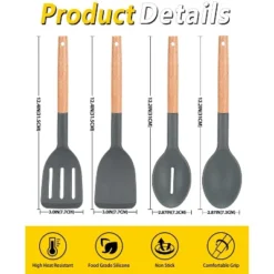 Itopfox Pack Of 4 Silicone Cooking Utensils Set With Wooden Handle, Non Stick Spatulas And Heat Resistant Slotted Spoons For Frying, Serving, Turning -Kid's Home GUEST e0c69c51 ab1b 46b6 a69c e72ecb8360c2