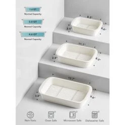 Itopfox Deep Ceramic Casserole Dishes Set With Roasting Racks, Large Lasagna Pans With Handles, Rectangular Bakeware For Oven, Gift For Mom, Set Of 3 -Kid's Home GUEST e15602a9 991a 4a67 913a 48d6b1bdbbc6
