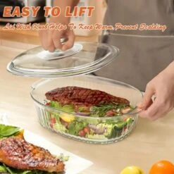 Itopfox 2.8L Glass Casserole Baking Dish With Lid, Large Oval Dish For Oven, Freezer & Microwave, Clear Container -Kid's Home GUEST e1584964 88c6 4191 a3f9 d41e527fc62b