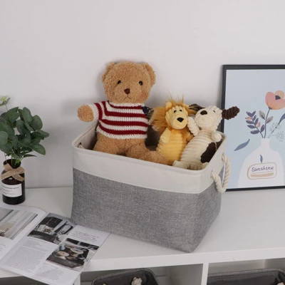 Itopfox Set Of 3 Large Fabric Storage Baskets, Collapsible Canvas Bins For Organizing Closet, Nursery, Toys, Clothes, Shoes - White & Grey 7 Itopfox Set Of 3 Large Fabric Storage Baskets, Collapsible Canvas Bins For Organizing Closet, Nursery, Toys, Clothes, Shoes - White & Grey - Image 7