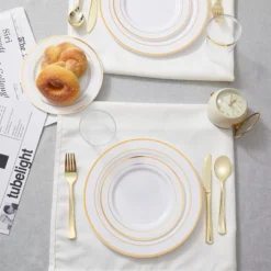 Itopfox 300PCS Gold Plastic Silverware Set, Heavy Duty Disposable Flatware Dinnerware, 100 Forks, 100 Spoons 100 Knives For Party, Wedding, Daily Use -Kid's Home GUEST e423edee dbf3 4210 acc8 2ea46ccc678c