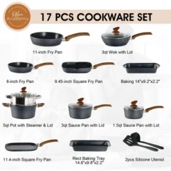 Itopfox Kitchen Academy Induction Cookware Set - 17 Piece Non-Stick Cooking Pan Set, Black Granite Pots And Pans Set For All Stovetops -Kid's Home GUEST e442b223 6e1b 4bb8 980d 3329d305d1e5