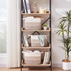 Itopfox Woven Storage Basket, Cotton Rope Basket For Toys, Towels, Bathroom, Living Room, Bedroom - Pack Of 3, Gradient Yellow