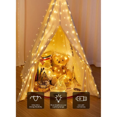 Itopfox 300 LED Fairy Curtain Lights With Remote, 8 Lighting Modes, USB Plug In, Warm White String Lights For Christmas Bedroom, Weddings, Dorm Decor 2 Itopfox 300 LED Fairy Curtain Lights With Remote, 8 Lighting Modes, USB Plug In, Warm White String Lights For Christmas Bedroom, Weddings, Dorm Decor - Image 2