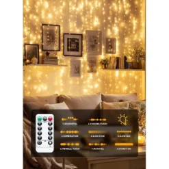 Itopfox 300 LED Fairy Curtain Lights With Remote, 8 Lighting Modes, USB Plug In, Warm White String Lights For Christmas Bedroom, Weddings, Dorm Decor 9 Itopfox 300 LED Fairy Curtain Lights With Remote, 8 Lighting Modes, USB Plug In, Warm White String Lights For Christmas Bedroom, Weddings, Dorm Decor -Kid's Home GUEST e6a12a31 1105 4c4b 81f8 48f15253d522