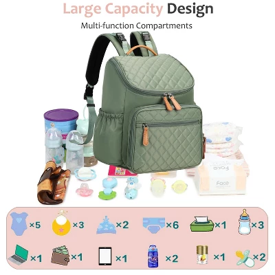 Itopfox Large Capacity Water-Resistant Diaper Backpack With Insulated Pockets, Stroller Buckle, Anti-Theft Design, Green Nylon 6 Itopfox Large Capacity Water-Resistant Diaper Backpack With Insulated Pockets, Stroller Buckle, Anti-Theft Design, Green Nylon - Image 6