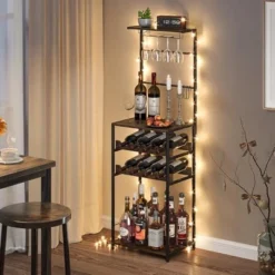 Itopfox 5-Tier Freestanding Wine Rack With Glasses Holder And 4 S Hooks, Corner Mini Bar Cabinet For Small Spaces, Holds 8 Bottles -Kid's Home GUEST e6ec4ffa 11c6 42fb b213 bbed89aaedbd