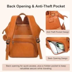Itopfox Vegan Leather Diaper Backpack With Waterproof Changing Pad, Reinforced Stitching & Zippers, Ergonomic Design For Traveling Moms, Brown -Kid's Home GUEST e7ba76b1 157b 4488 95b5 34a0777bf091