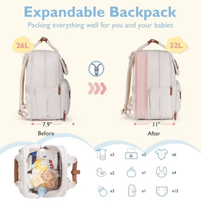 Itopfox Expandable Diaper Backpack For Twins, Large Baby Bag With Multiple Pockets, Water-Resistant & Durable For Parents 6 Itopfox Expandable Diaper Backpack For Twins, Large Baby Bag With Multiple Pockets, Water-Resistant & Durable For Parents - Image 6