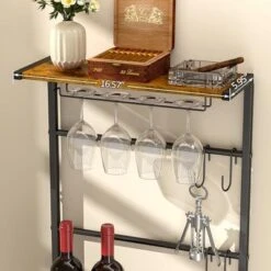 Itopfox 5-Tier Freestanding Wine Rack With Glasses Holder And 4 S Hooks, Corner Mini Bar Cabinet For Small Spaces, Holds 8 Bottles -Kid's Home GUEST e82e0f81 5104 4ae2 847d 01292fee75a5