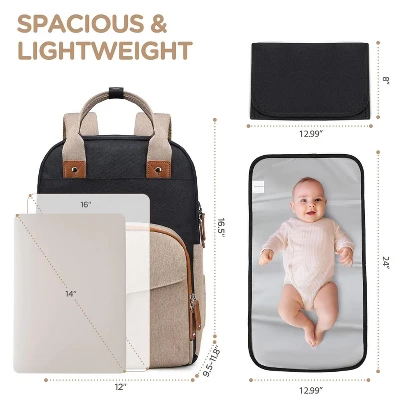 Itopfox Expandable Diaper Backpack For Twins - Dual Compartments, 26-36L Capacity, Includes Changing Pad & Stroller Straps, Unisex Black Khaki 2 Itopfox Expandable Diaper Backpack For Twins - Dual Compartments, 26-36L Capacity, Includes Changing Pad & Stroller Straps, Unisex Black Khaki - Image 2