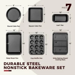 Itopfox 7-Piece Nonstick Bakeware Set With Round & Square Cake Pan, Loaf Pan, Muffin Pan, Cookie Sheet, Roast Pan, Cooling Rack 11 Itopfox 7-Piece Nonstick Bakeware Set With Round & Square Cake Pan, Loaf Pan, Muffin Pan, Cookie Sheet, Roast Pan, Cooling Rack -Kid's Home GUEST e8c7d050 a09a 4260 88c4 8c5a149d87a1