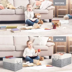 Itopfox Foldable Storage Baskets For Organizing Toys, Books, Shelves, Closet, Large Storage Box With Sturdy Rope Handles, White & Grey 8 Itopfox Foldable Storage Baskets For Organizing Toys, Books, Shelves, Closet, Large Storage Box With Sturdy Rope Handles, White & Grey -Kid's Home GUEST e8f4a8fa 8e25 4e5b 8b6a bae07ce2f7e5