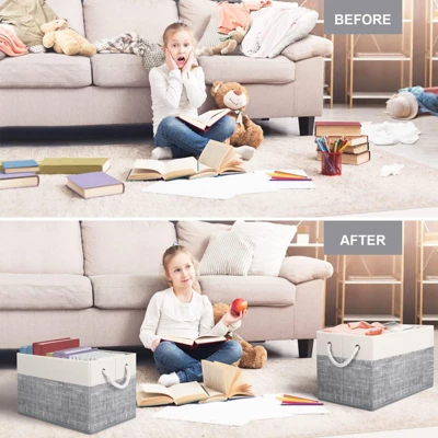Itopfox Foldable Storage Baskets For Organizing Toys, Books, Shelves, Closet, Large Storage Box With Sturdy Rope Handles, White & Grey 4 Itopfox Foldable Storage Baskets For Organizing Toys, Books, Shelves, Closet, Large Storage Box With Sturdy Rope Handles, White & Grey - Image 4