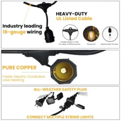 Itopfox Outdoor String Lights With 32 Antique LED Bulbs, IP65 Waterproof Hanging Cafe Market Lighting, Dimmable Warm White 2700K -Kid's Home GUEST ea06d923 096d 47de b415 5264501afe0d