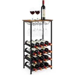 Itopfox Rustic Wine Rack Freestanding Floor, Wine Holder Stand With Storage Shelf For 16 Bottles, Kitchen Dining Room Office Bar Decor 12 Itopfox Rustic Wine Rack Freestanding Floor, Wine Holder Stand With Storage Shelf For 16 Bottles, Kitchen Dining Room Office Bar Decor -Kid's Home GUEST eb42d1cc d8f3 4fc3 b3bd dc307a16637f
