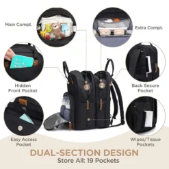 Itopfox Expandable Diaper Backpack For Twins, Dual Compartments, Includes Changing Pad & Stroller Straps, Unisex Black, 26-36L 12 Itopfox Expandable Diaper Backpack For Twins, Dual Compartments, Includes Changing Pad & Stroller Straps, Unisex Black, 26-36L -Kid's Home GUEST eb96904a 8da3 44f5 a859 4c6e495cd9c9